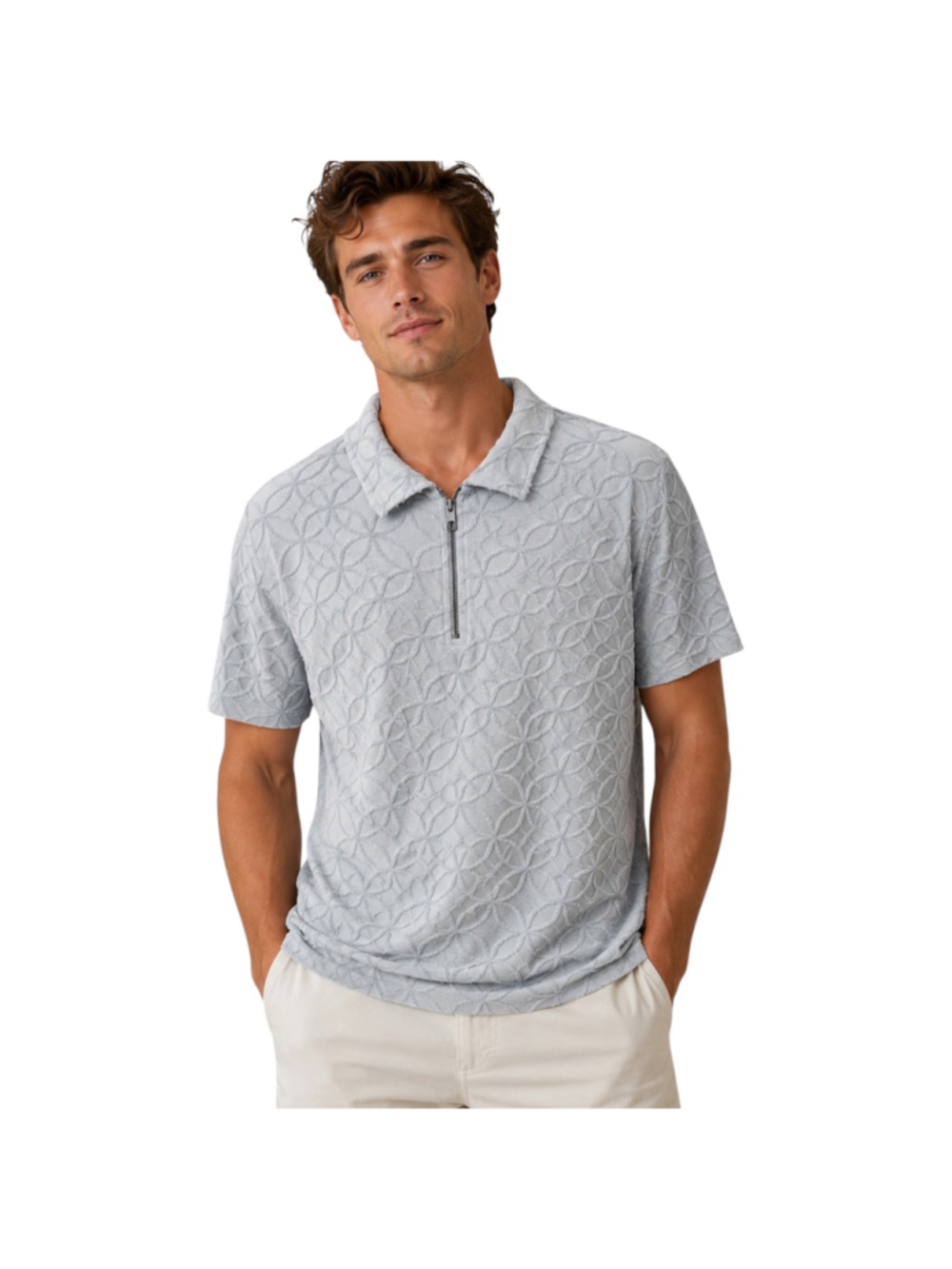 Ted Baker London Textured Quarter Zip Polo Shirt Light Blue Size 5 Men’s XL 100%